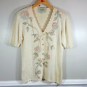 Vintage Susan Bristol beaded hand embroidered knit cardigan sz S